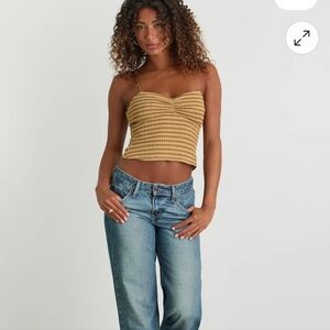Lulu's Tan Striped Knit Spaghetti Strap Crop Top